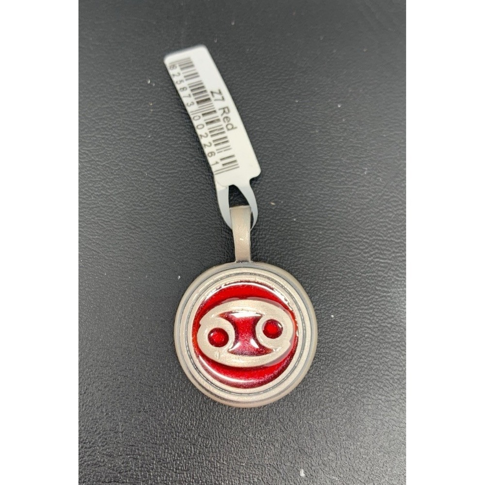 NWT Bico Astrology Cancer Metal Red Enamel Pendant Comes W Black Cord Necklace